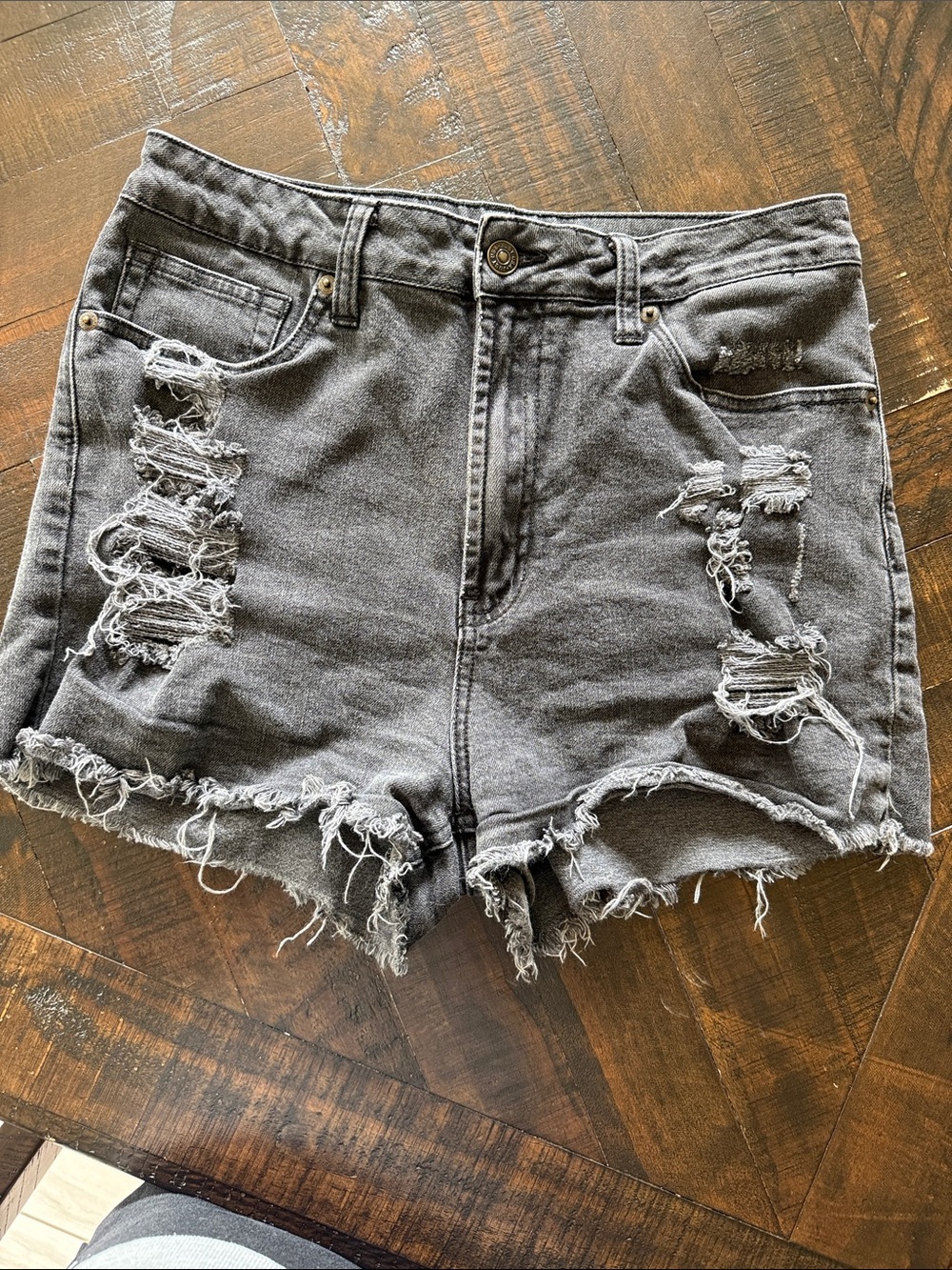 Just USA High-Rise Distressed Jean Shorts - Gray